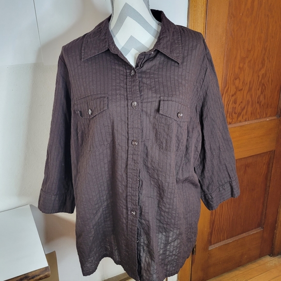 Karen Scott Woman Brown Lightweight 3/4 roll sleeve Button front blouse Size 2X - Picture 1 of 9
